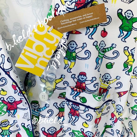 Roller Rabbit Back To School Monkey Polo Pajamas in Multi Medium (M) New NWT - Picture 5 of 17